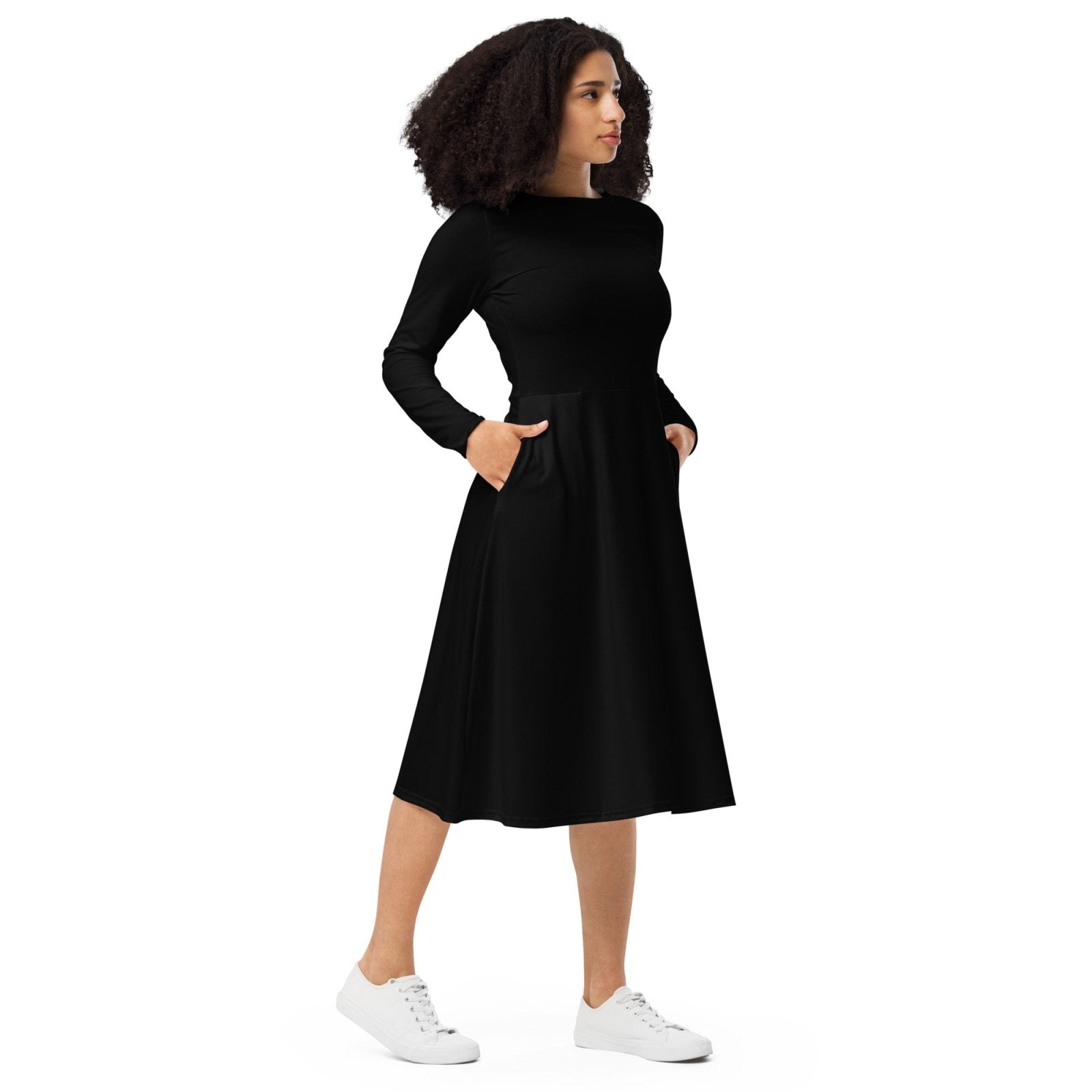 iSAW Womens Black Long Sleeve Midi Dress