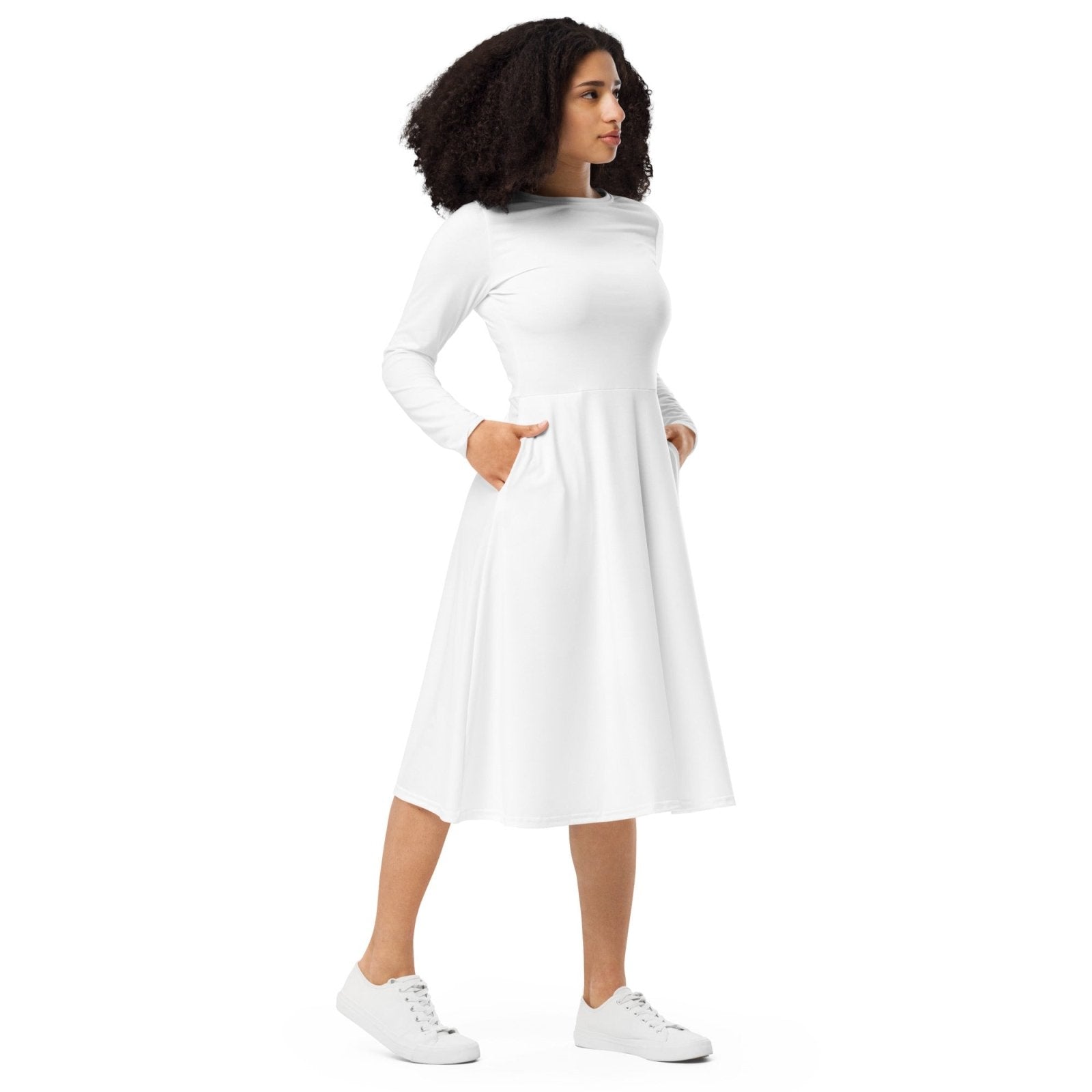 iSAW Womens White Long Sleeve Midi Dress