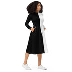 Half Black Half White - Womens Long Sleeve Midi Dress
