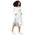 Watercolour Grey Splash - Womens Long Sleeve Midi Dress