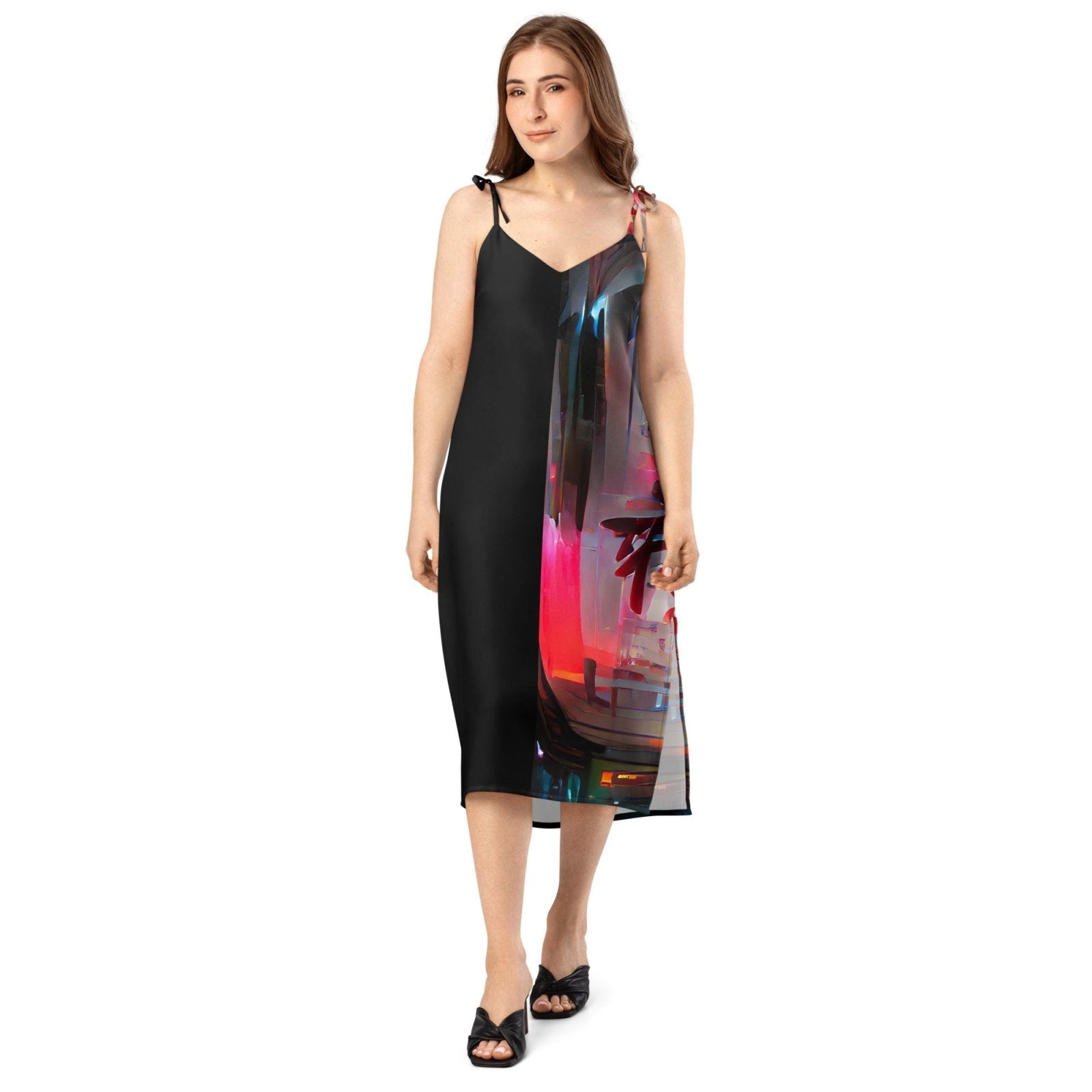 Half Black Half Báijiǔ - Womens Chiffon Slip Dress