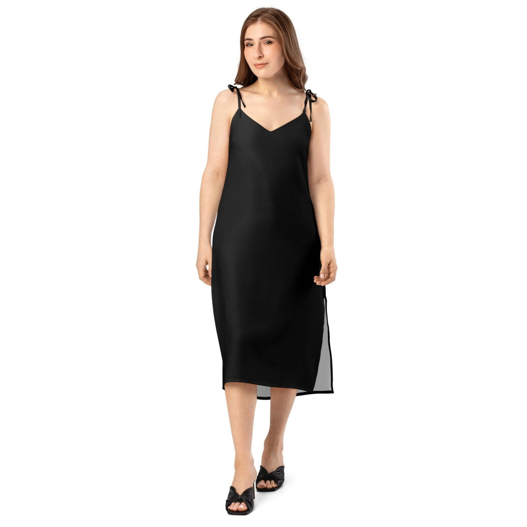 iSAW Womens Black Chiffon Slip Dress