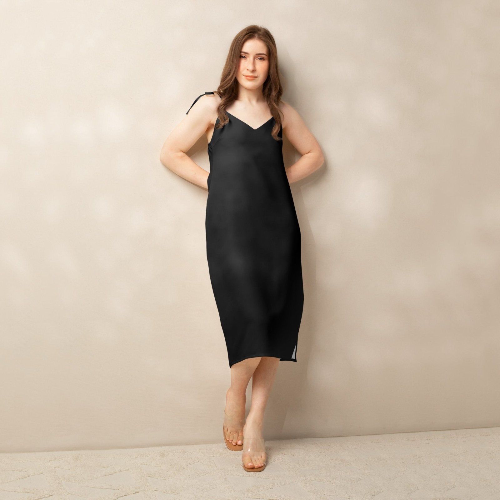 iSAW Womens Black Chiffon Slip Dress