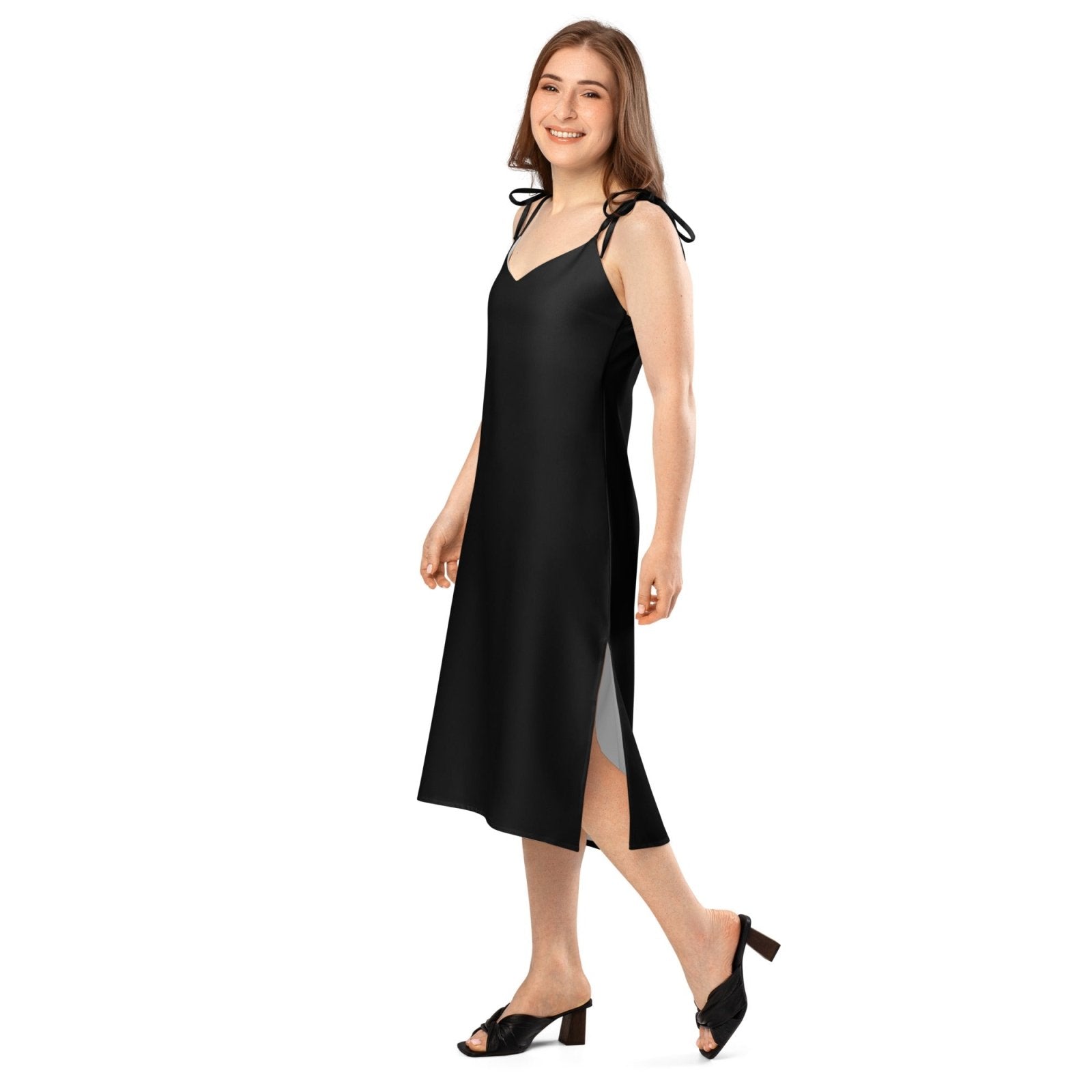 iSAW Womens Black Chiffon Slip Dress