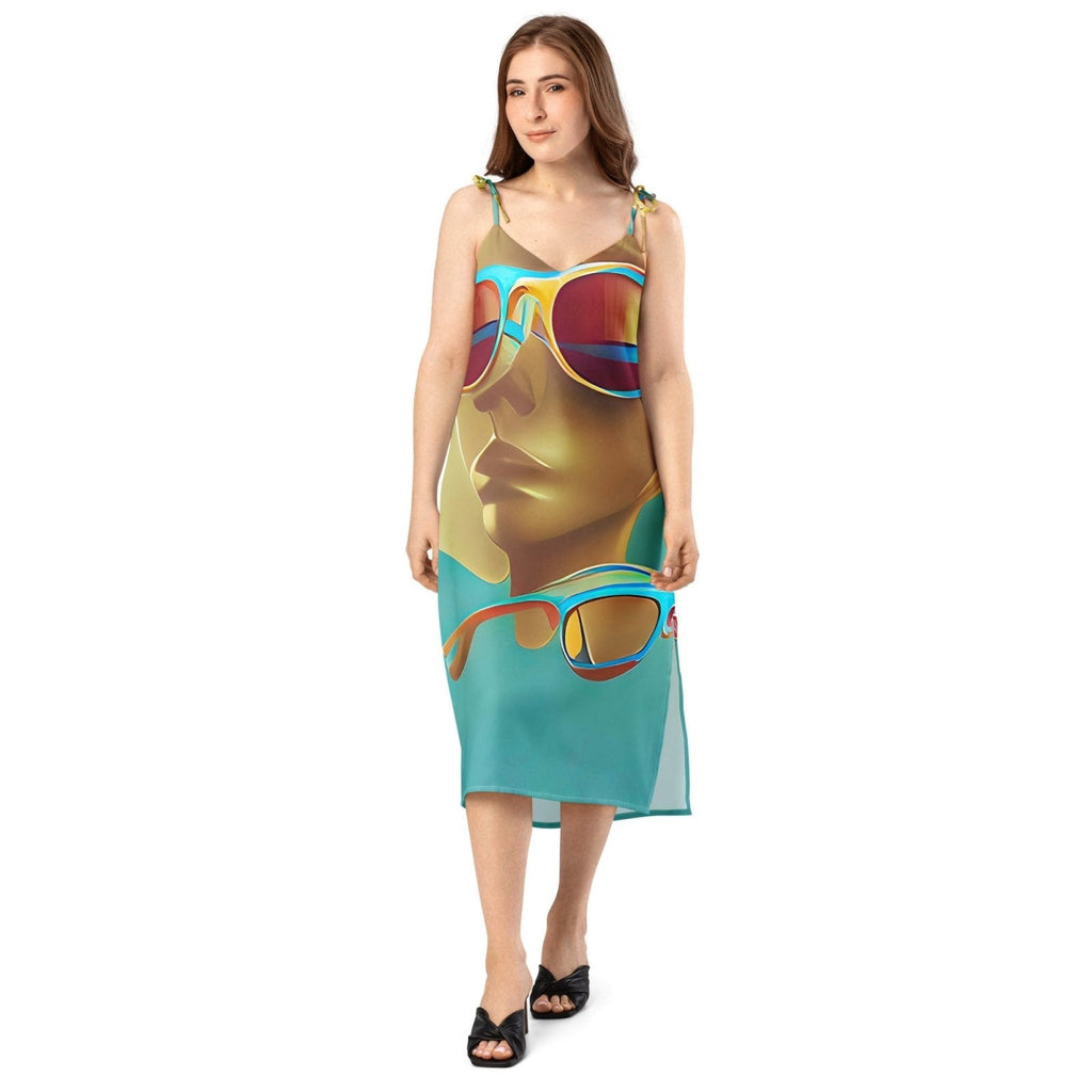 Retro Cool Blue - Womens Chiffon Slip Dress