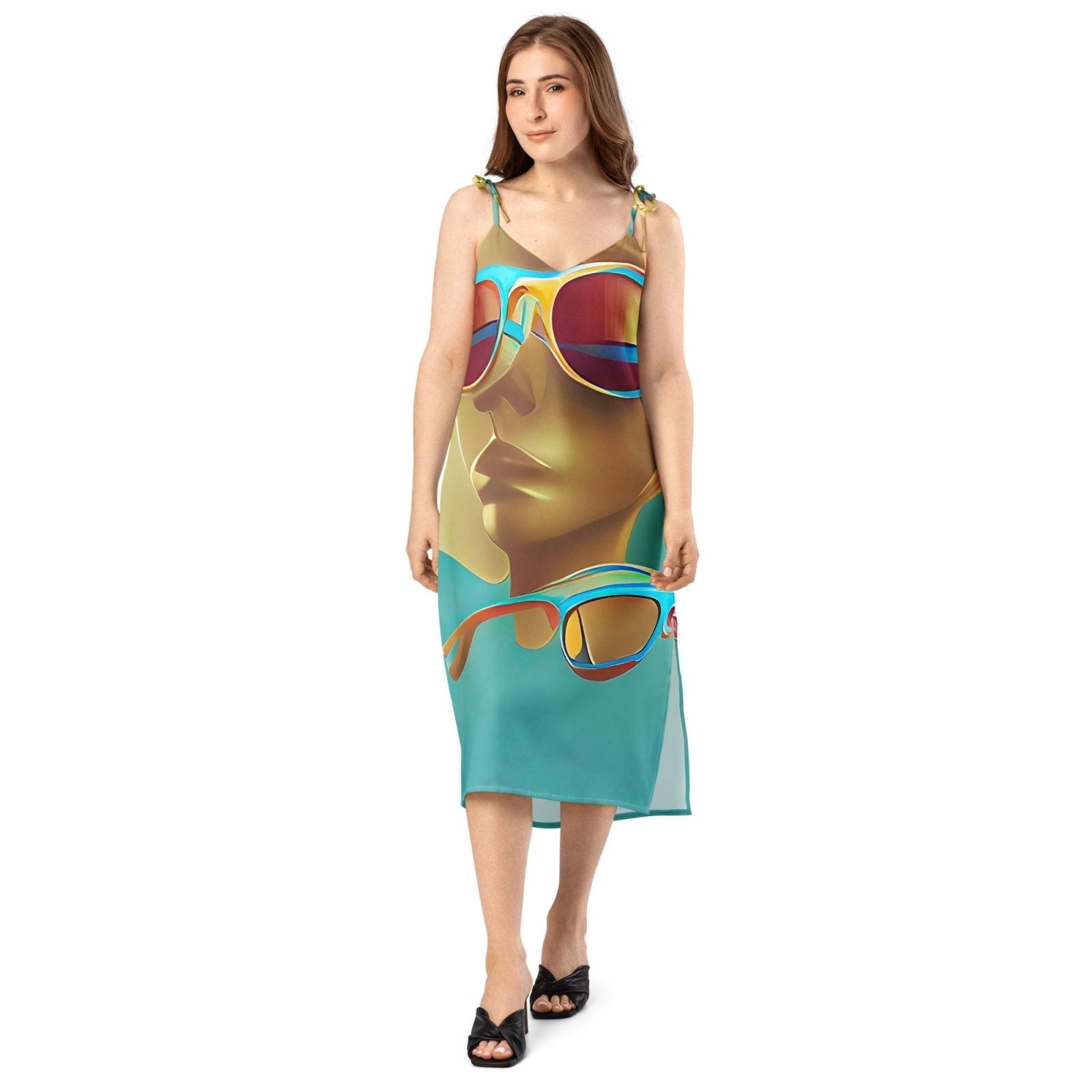 Retro Cool Blue - Womens Chiffon Slip Dress