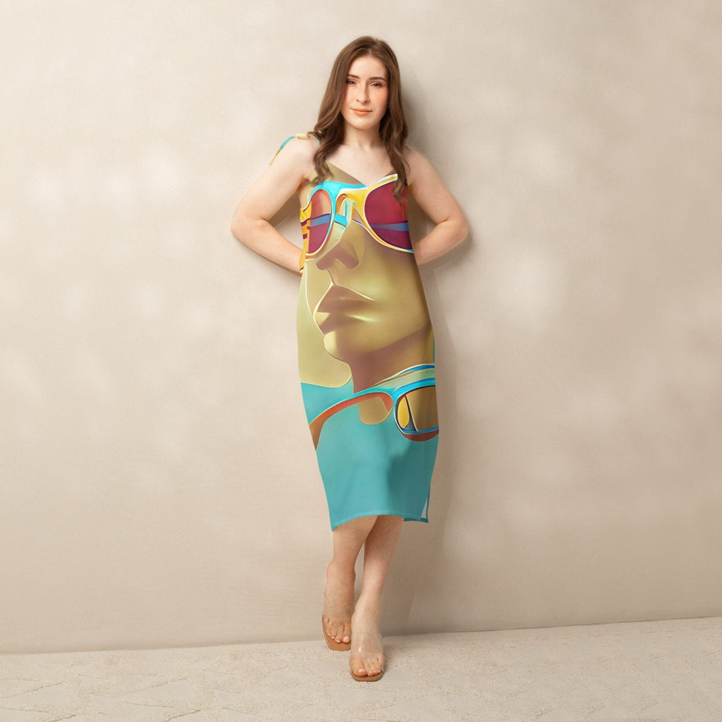 Retro Cool Blue - Womens Chiffon Slip Dress