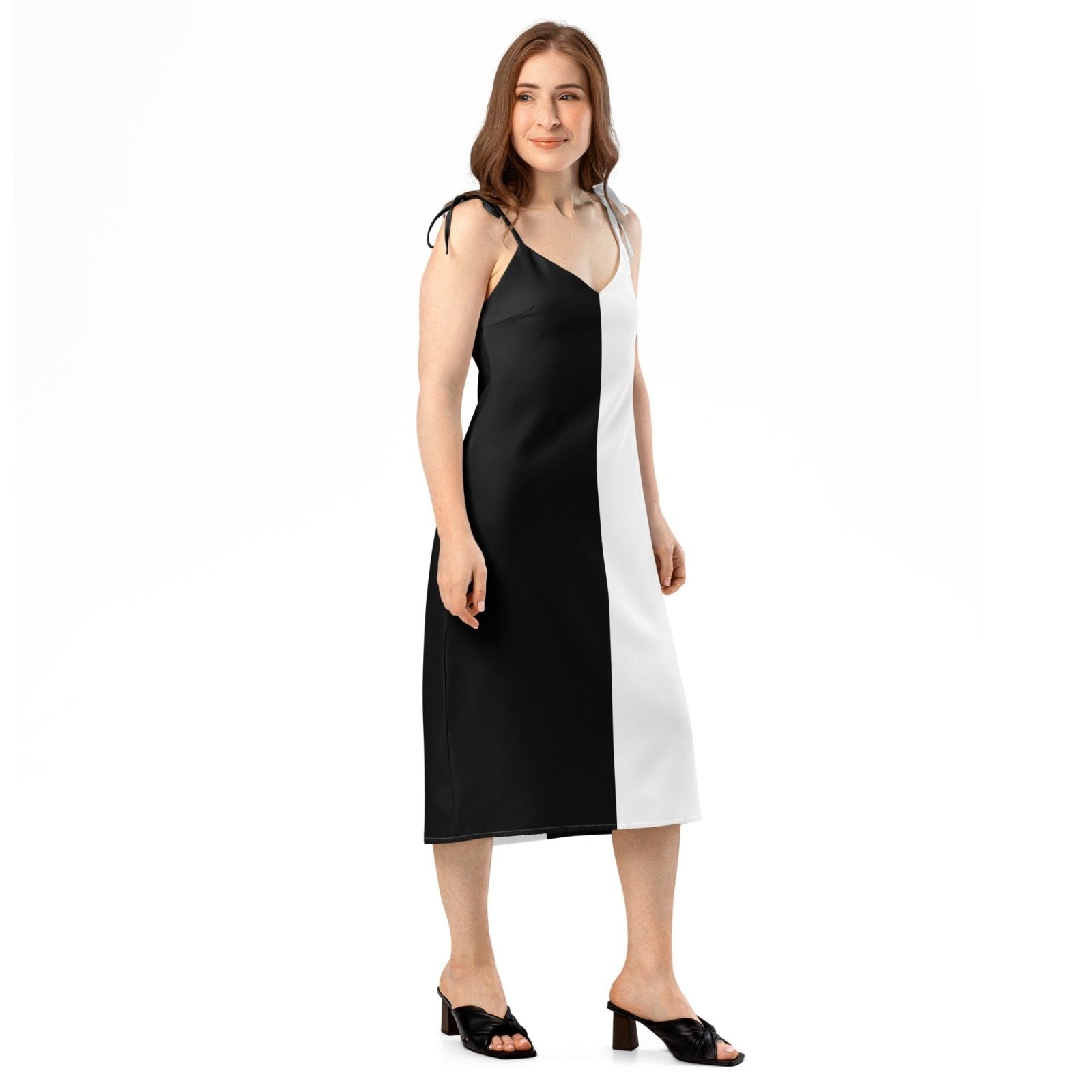Half Black Half White - Womens Chiffon Slip Dress