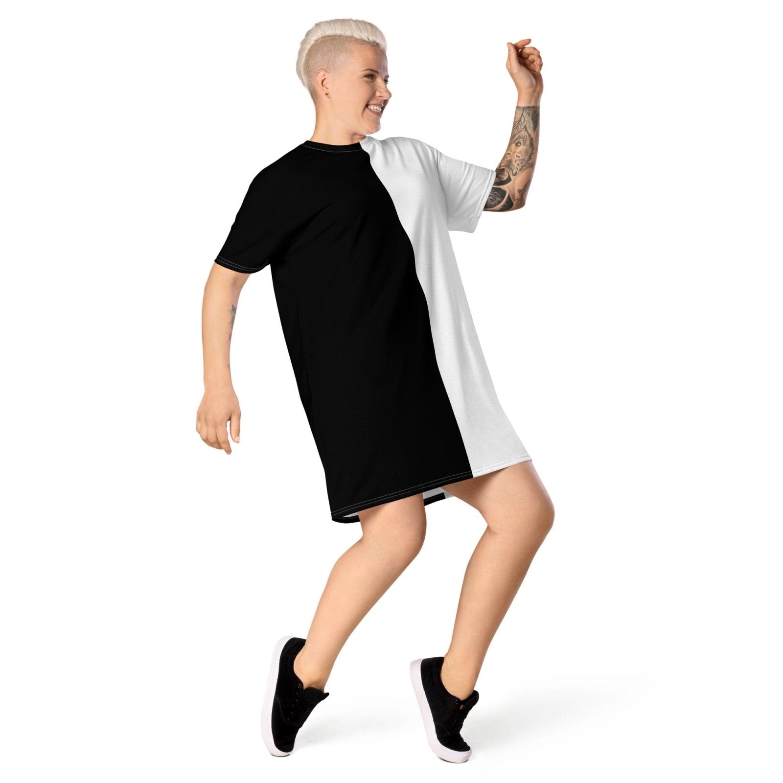 Half Black Half White - Womens T-Shirt Dress