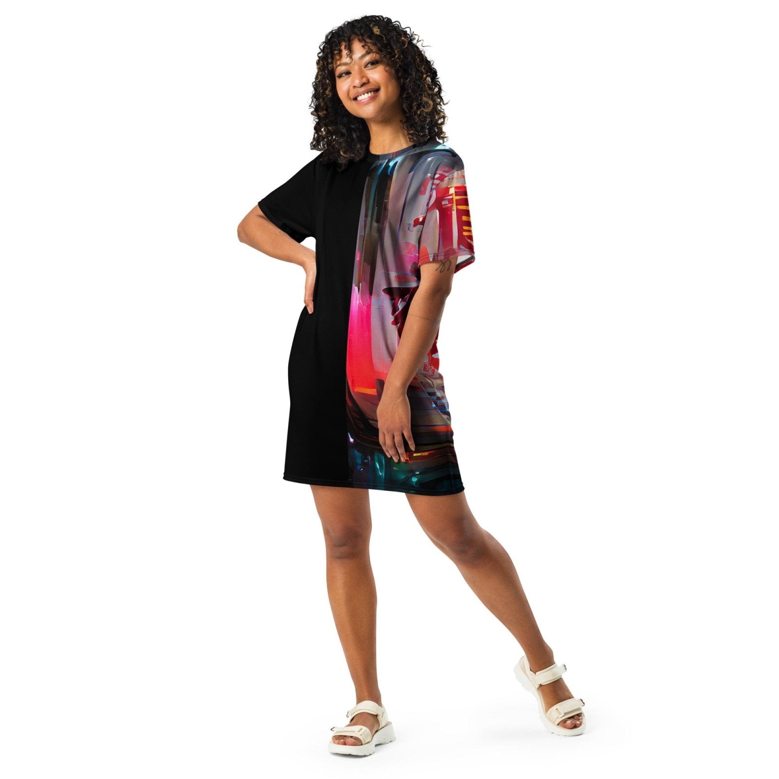 Half Black Half Báijiǔ - Womens T-Shirt Dress