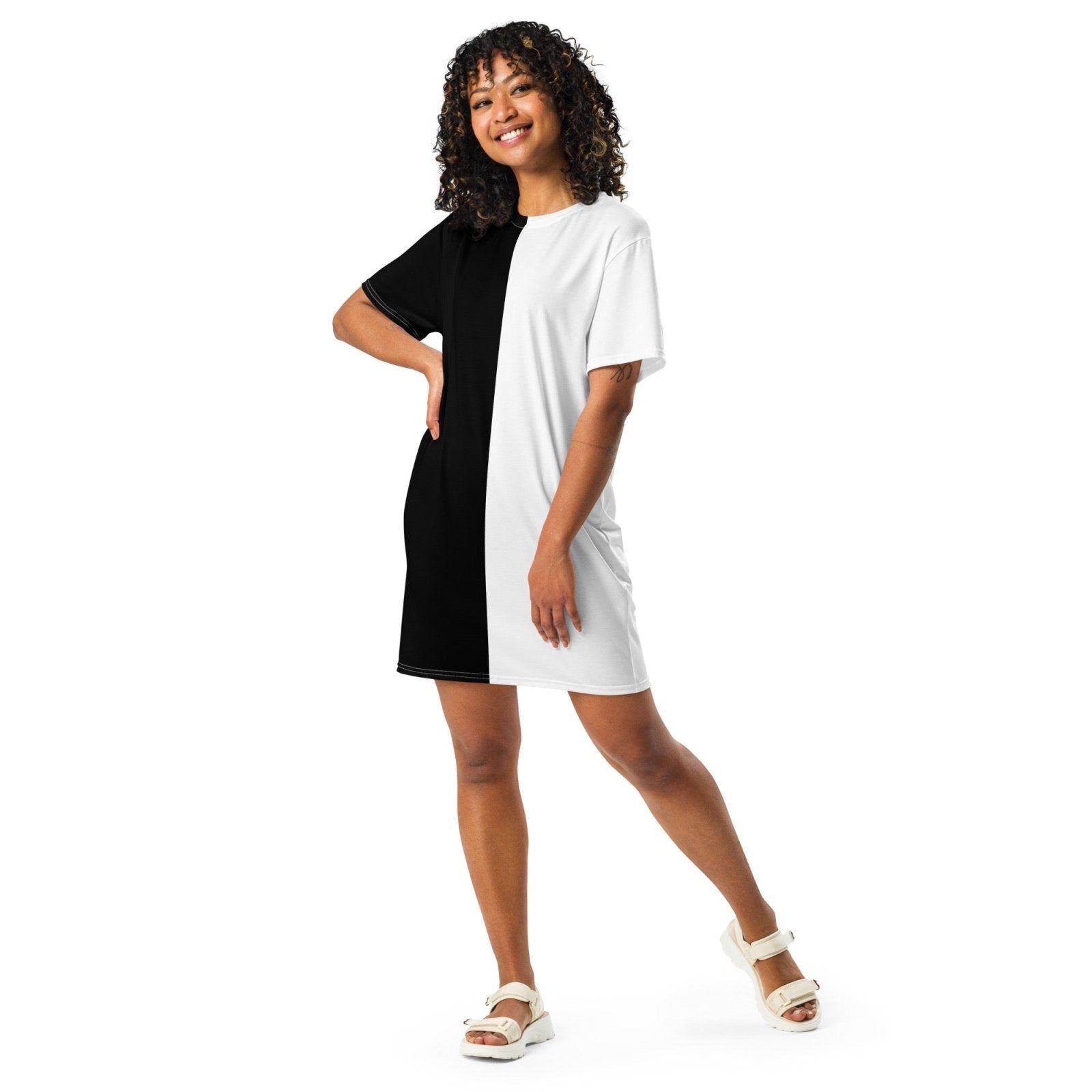 Half Black Half White - Womens T-Shirt Dress