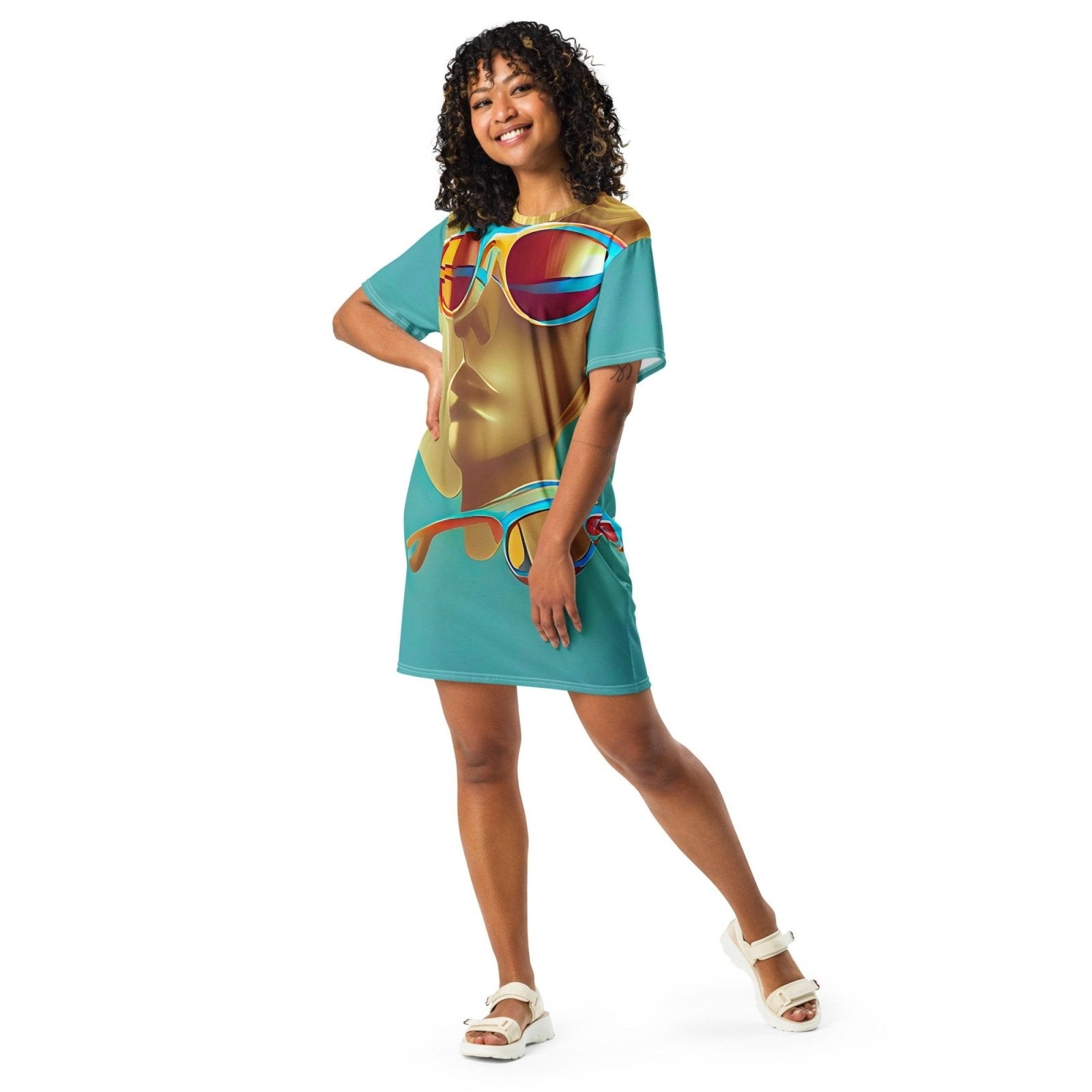Retro Cool Blue - Womens T-Shirt Dress