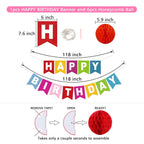 ALLFUN Happy Birthday Banner Set – Rainbow Decor with Honeycomb Balls & Metallic Swirls