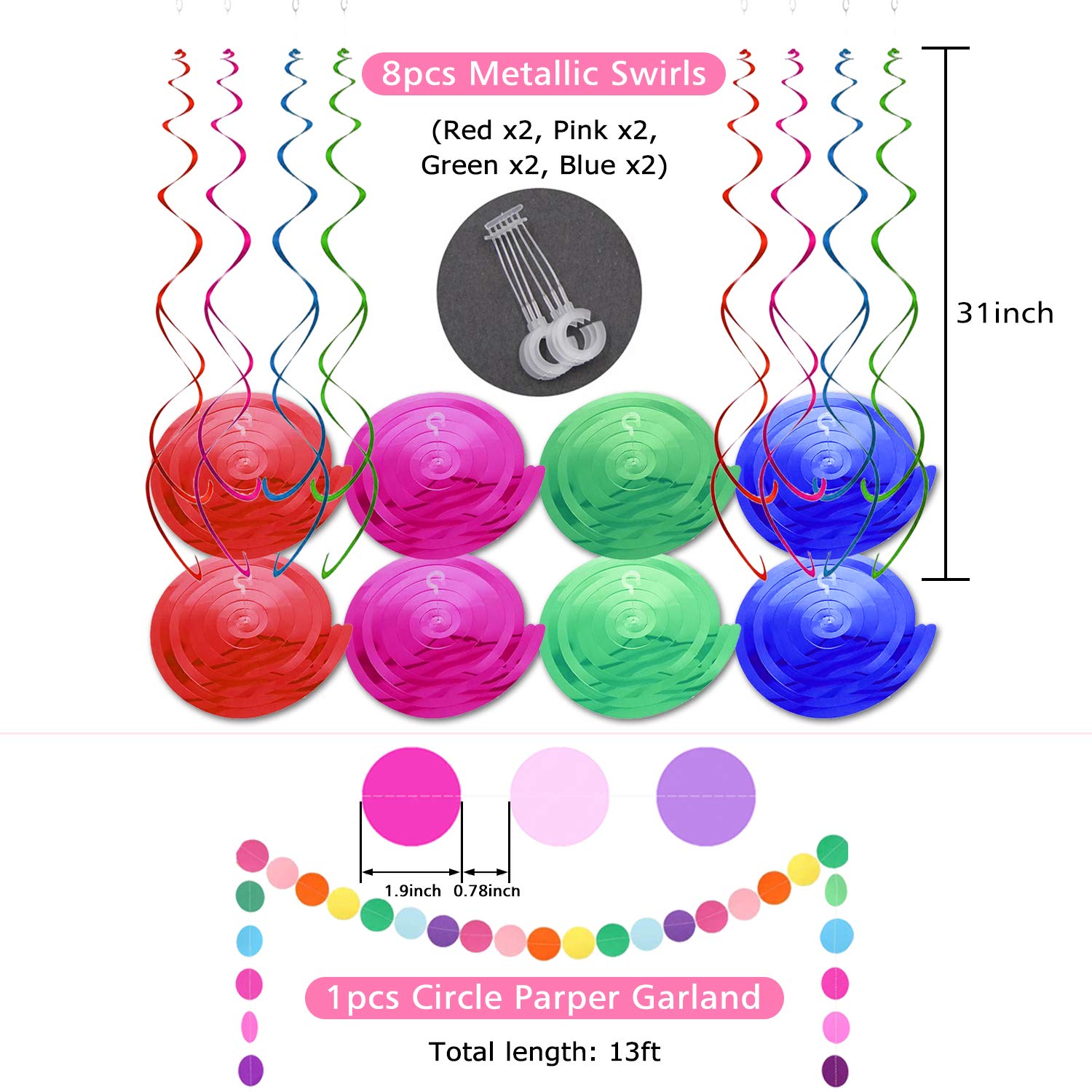 ALLFUN Happy Birthday Banner Set – Rainbow Decor with Honeycomb Balls & Metallic Swirls