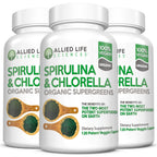 Allied Life Spirulina & Chlorella | Organic Green Superfood Capsules | 3 Bottle Pack