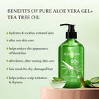 Aloderma Aloe Vera Gel + Tea Tree Oil — 3 x 10.6 oz Organic Aloe for Skin, Hair, Face & Aftershave
