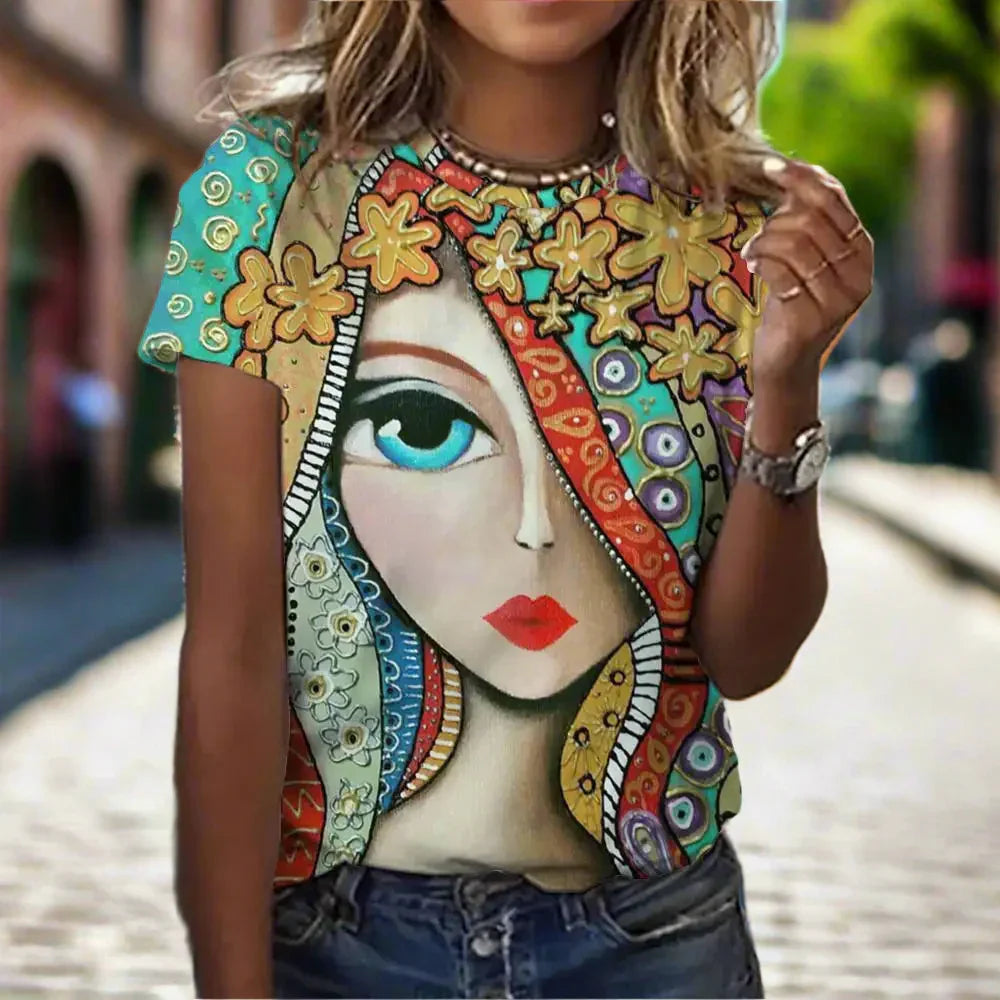 1.Women’s Abstract Art O-Neck T-Shirts – Cute Summer Style