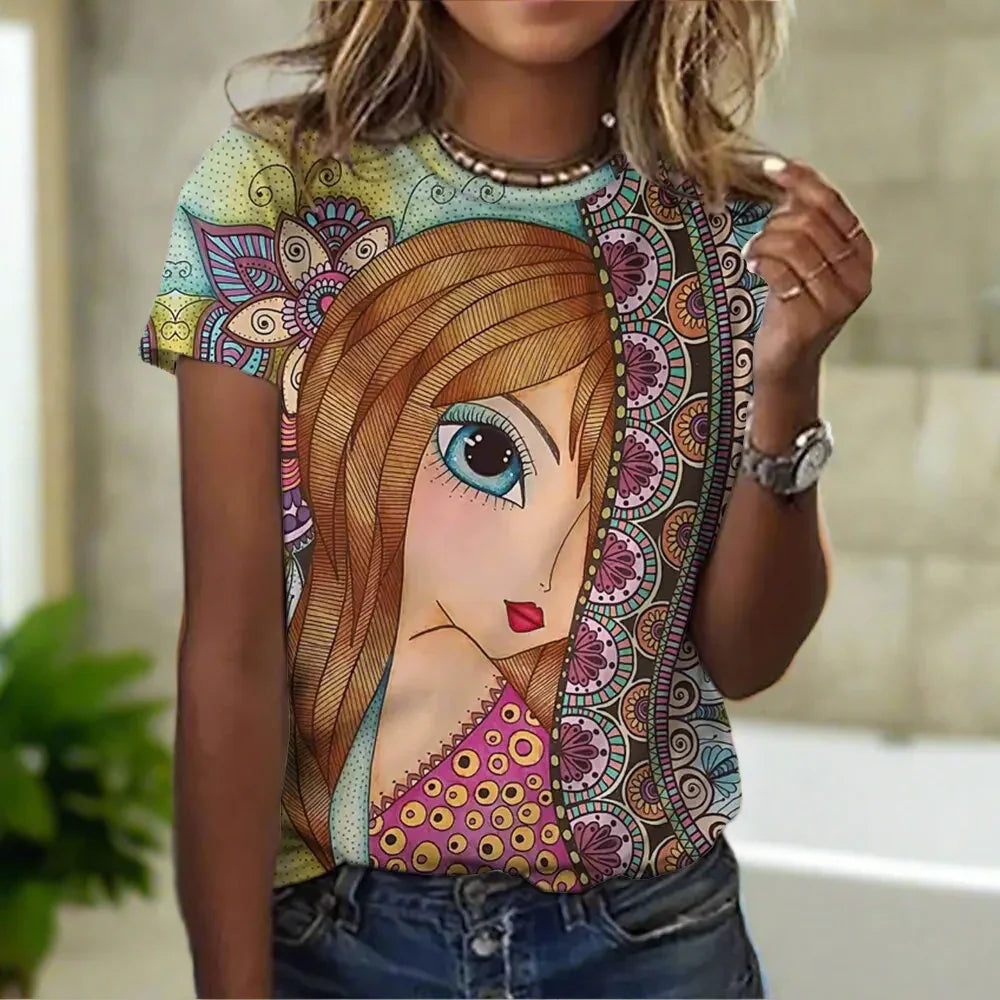 2.Women’s Abstract Art O-Neck T-Shirts – Cute Summer Style