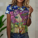 2.Women’s Abstract Art O-Neck T-Shirts – Cute Summer Style