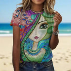2.Women’s Abstract Art O-Neck T-Shirts – Cute Summer Style