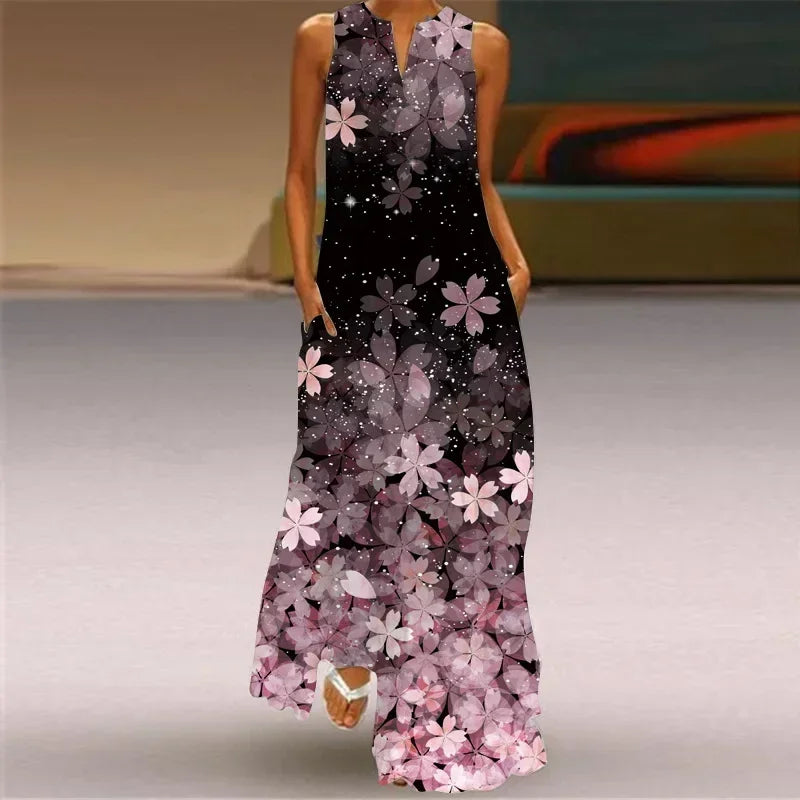 1. Bohemian Maxi Dresses for Women with Pockets Loose Summer Clothing Printed Ankle-Length A-Line Dresses