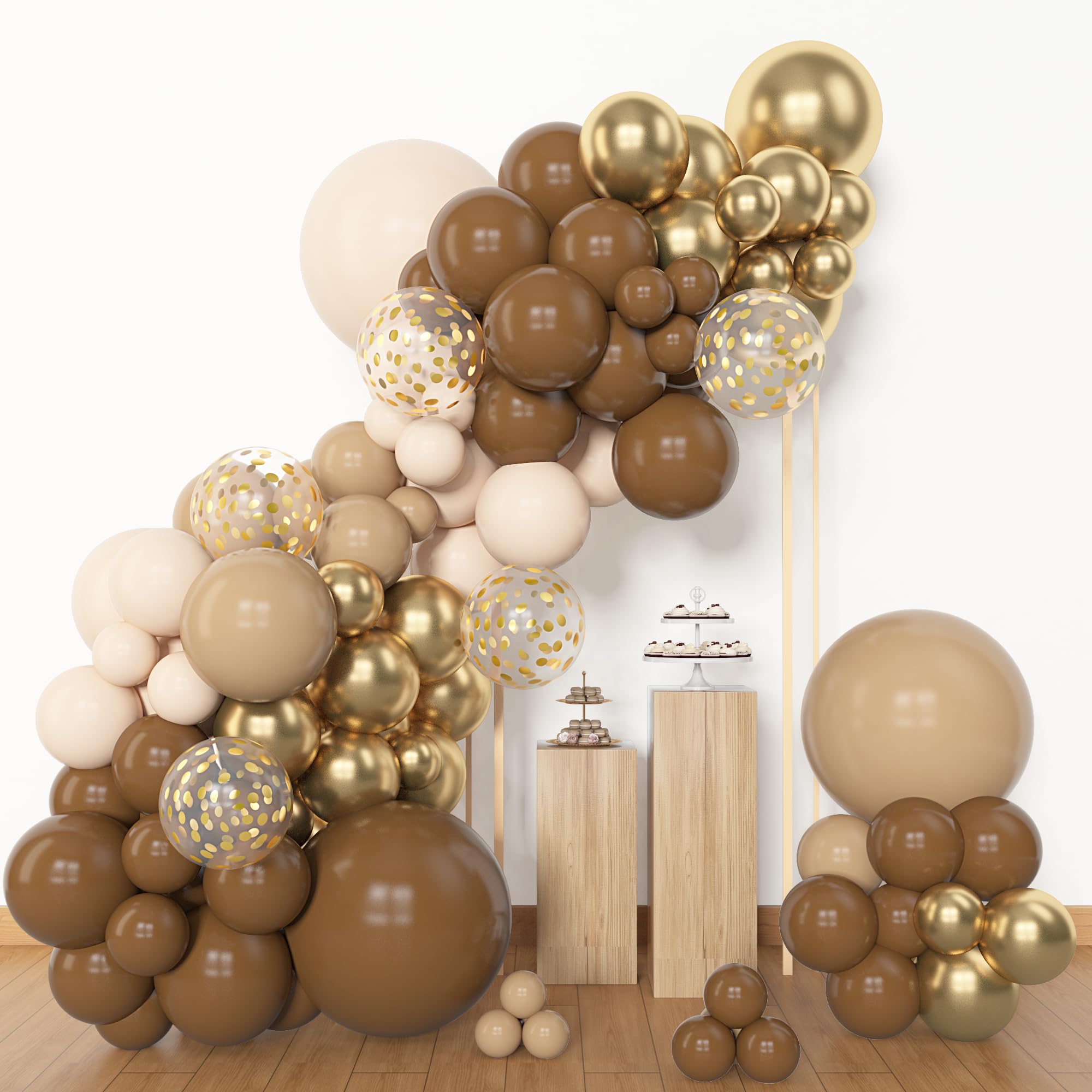 Amandir 153pcs Brown Balloon Garland Arch Kit — Neutral Nude, Brown & Gold Balloons for Baby Shower, Safari & Birthday Parties