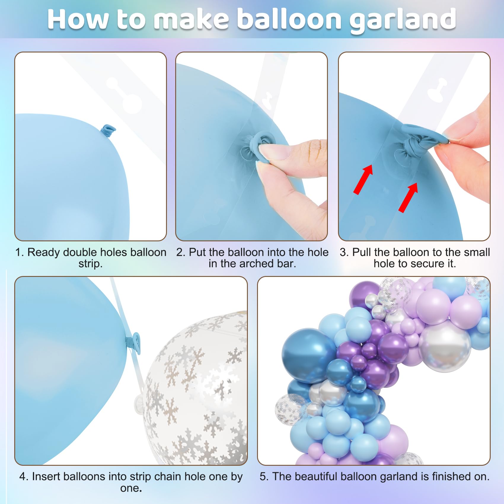 Amandir 153pcs Blue Purple Balloon Arch Kit | Snow Confetti Balloons for Princess Winter Wonderland Parties