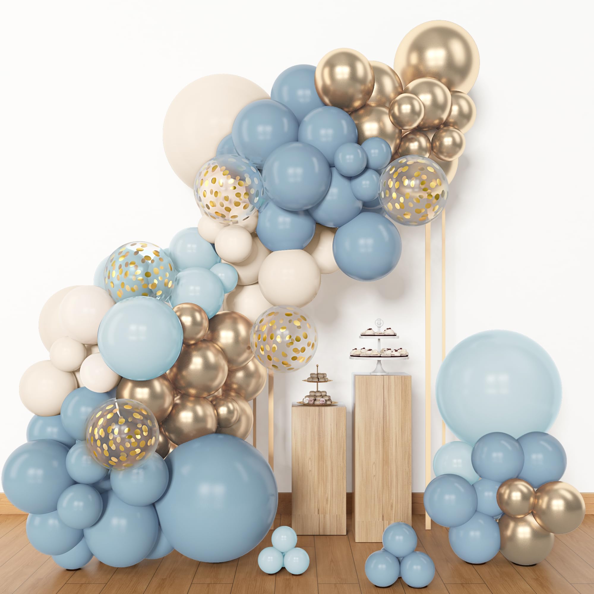 Amandir 153pcs Dusty Blue Balloon Arch Kit – Dusty Blue, White & Gold Balloons for Baby Shower & Birthday