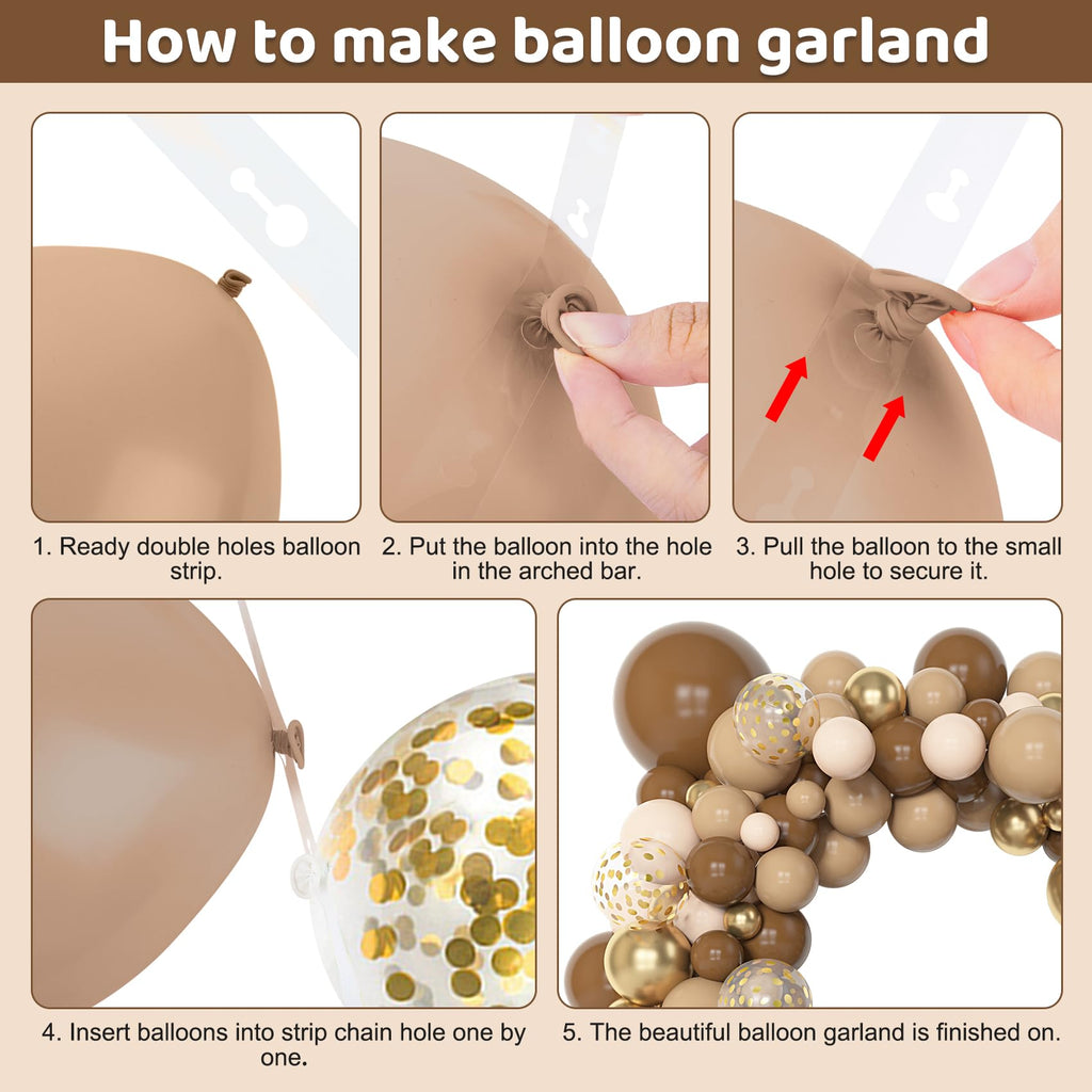 Amandir 153pcs Brown Balloon Garland Arch Kit — Neutral Nude, Brown & Gold Balloons for Baby Shower, Safari & Birthday Parties