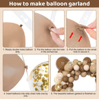 Amandir 153pcs Brown Balloon Garland Arch Kit — Neutral Nude, Brown & Gold Balloons for Baby Shower, Safari & Birthday Parties