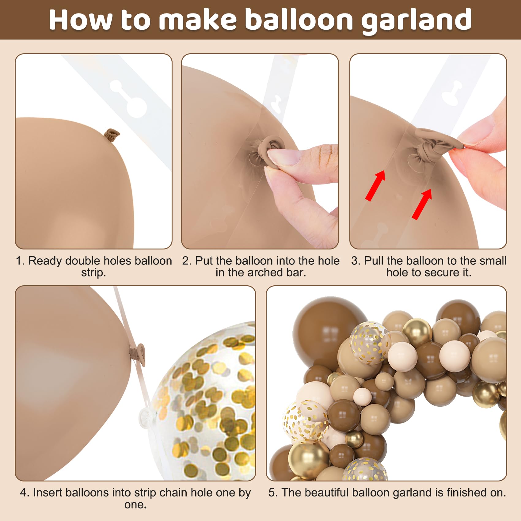 Amandir 153pcs Brown Balloon Garland Arch Kit — Neutral Nude, Brown & Gold Balloons for Baby Shower, Safari & Birthday Parties