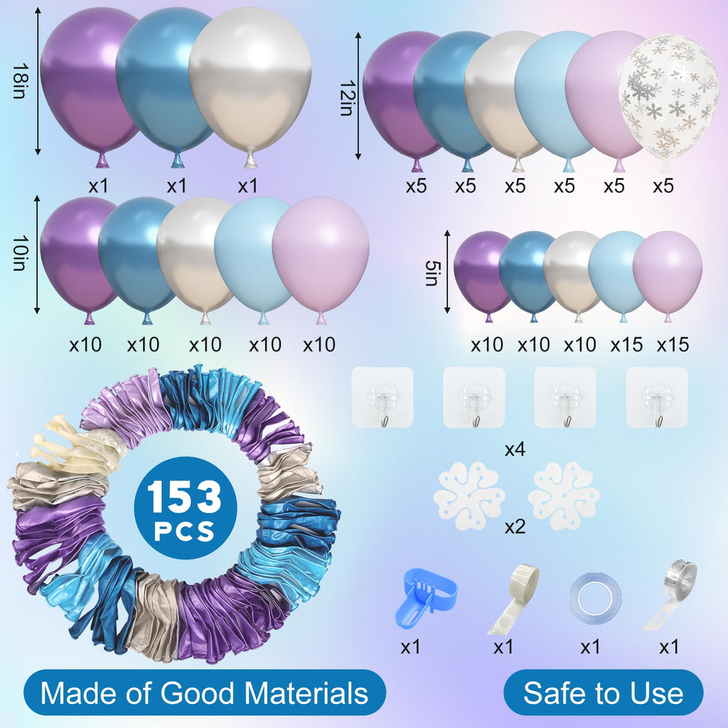 Amandir 153pcs Blue Purple Balloon Arch Kit | Snow Confetti Balloons for Princess Winter Wonderland Parties