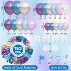 Amandir 153pcs Blue Purple Balloon Arch Kit | Snow Confetti Balloons for Princess Winter Wonderland Parties