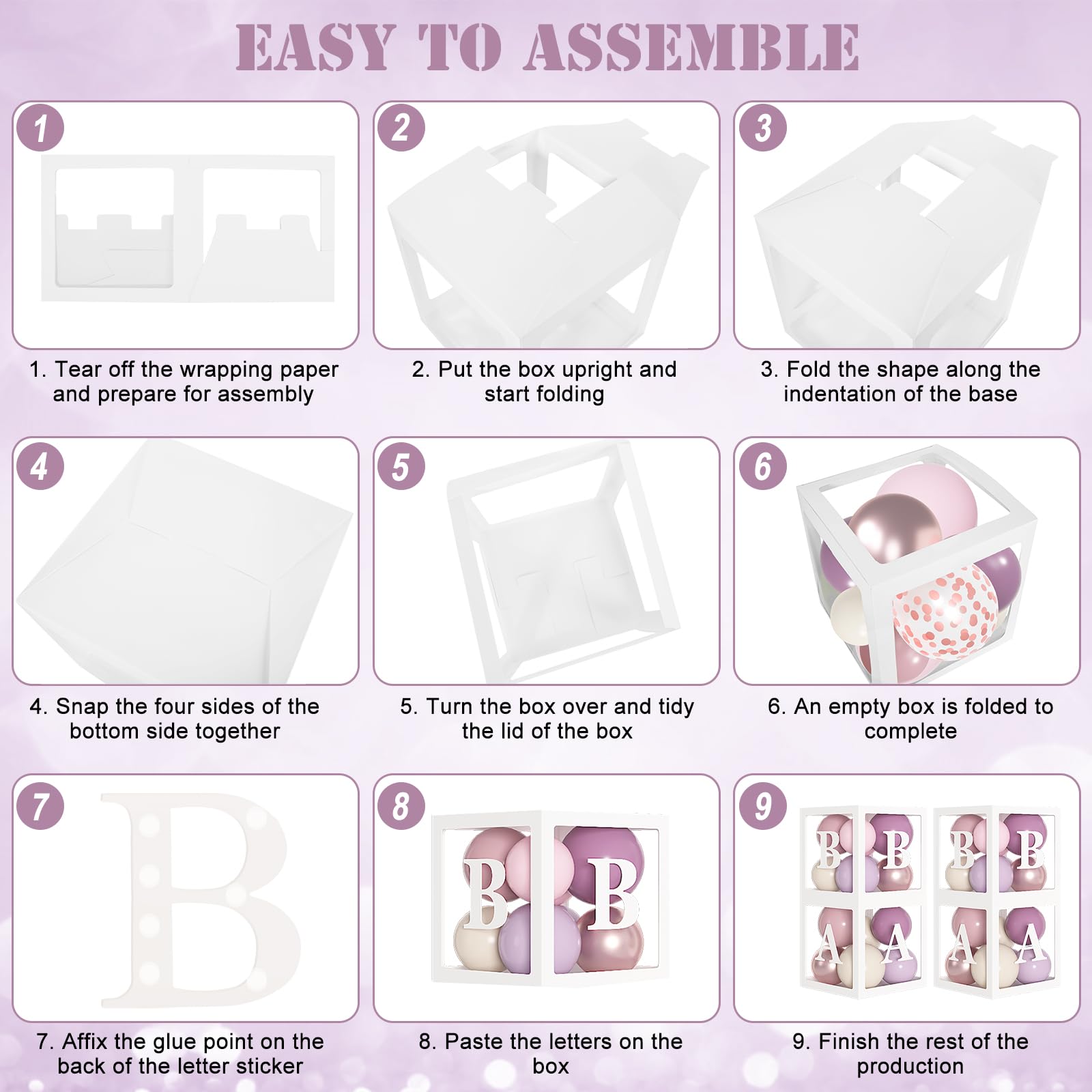 Amandir 153Pcs Purple Baby Shower Decorations Kit — Balloon Arch, Letter Boxes, Butterfly Balloons