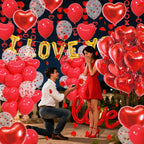 Amandir 114Pcs Red Valentines Day Decor Set – I Love You Banner, Heart Balloons, Rose Petals & Garlands