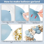 Amandir 153pcs Dusty Blue Balloon Arch Kit – Dusty Blue, White & Gold Balloons for Baby Shower & Birthday