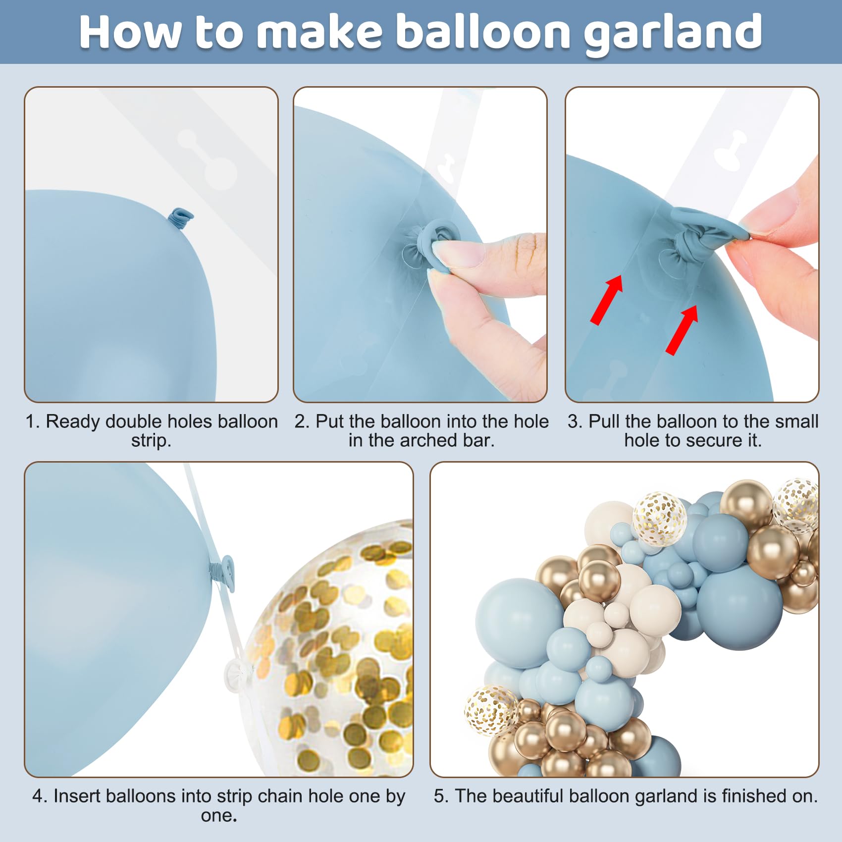 Amandir 153pcs Dusty Blue Balloon Arch Kit – Dusty Blue, White & Gold Balloons for Baby Shower & Birthday