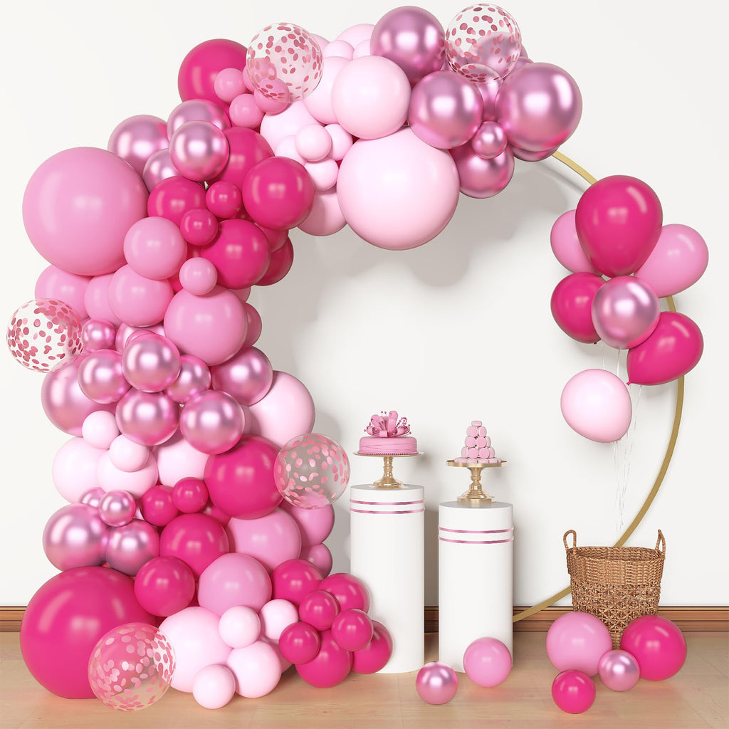 Amandir 153 Pcs Pink Balloon Arch Garland Kit – Premium Latex Confetti Balloons for Valentines Day, Baby Showers & Weddings