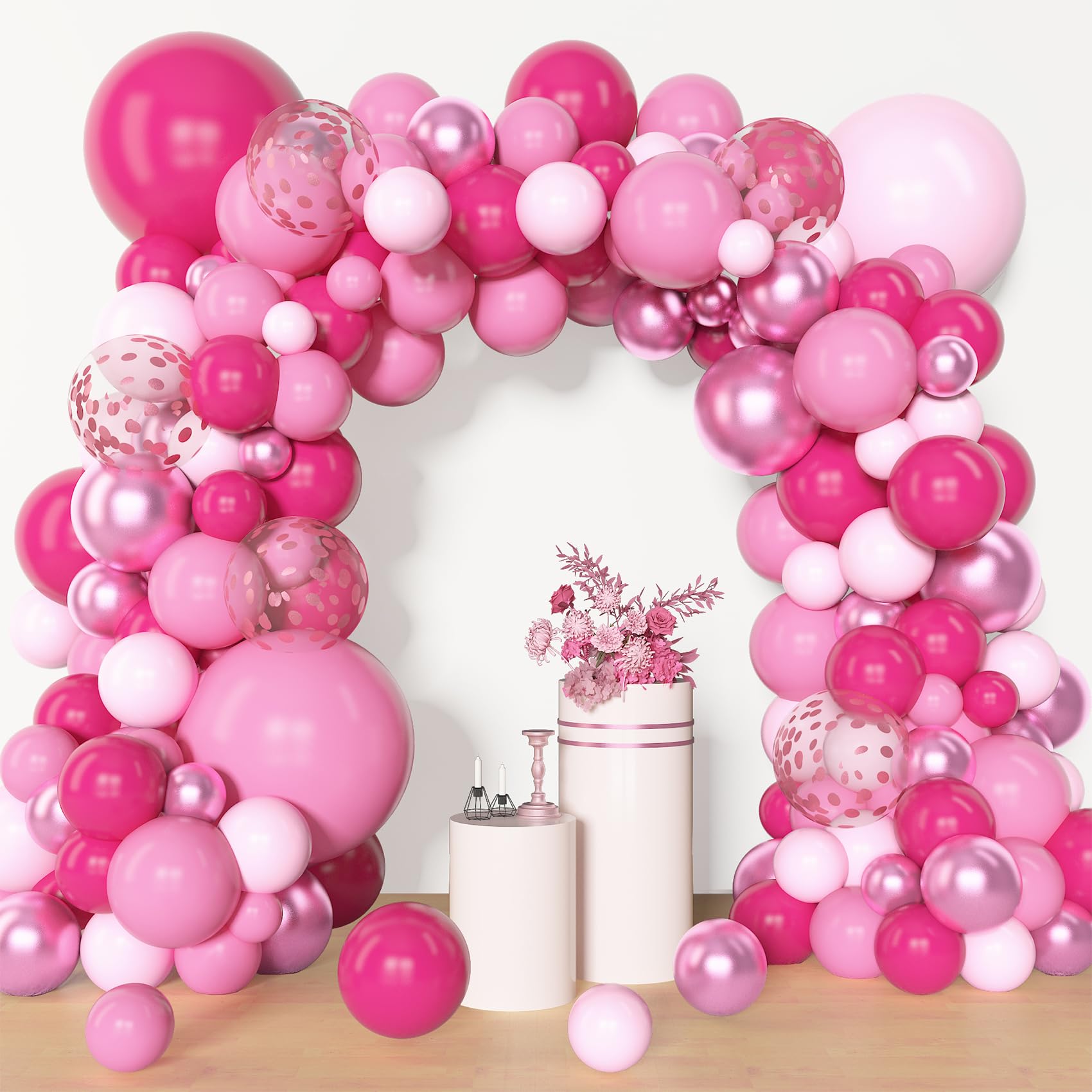 Amandir 153 Pcs Pink Balloon Arch Garland Kit – Premium Latex Confetti Balloons for Valentines Day, Baby Showers & Weddings