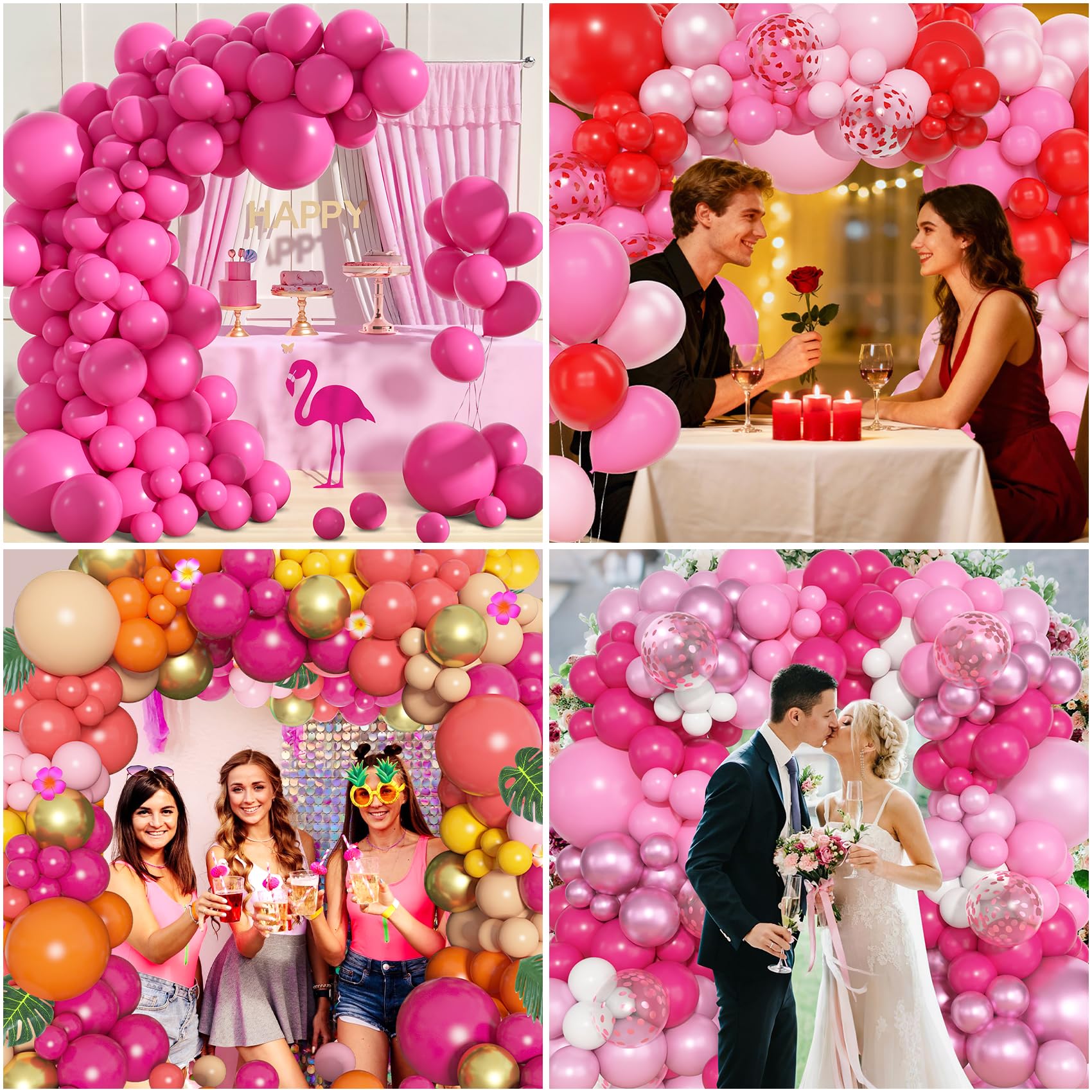 Amandir 153 Pcs Pink Balloon Arch Garland Kit – Premium Latex Confetti Balloons for Valentines Day, Baby Showers & Weddings