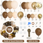 Amandir 153pcs Brown Balloon Garland Arch Kit — Neutral Nude, Brown & Gold Balloons for Baby Shower, Safari & Birthday Parties