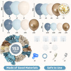 Amandir 153pcs Dusty Blue Balloon Arch Kit – Dusty Blue, White & Gold Balloons for Baby Shower & Birthday
