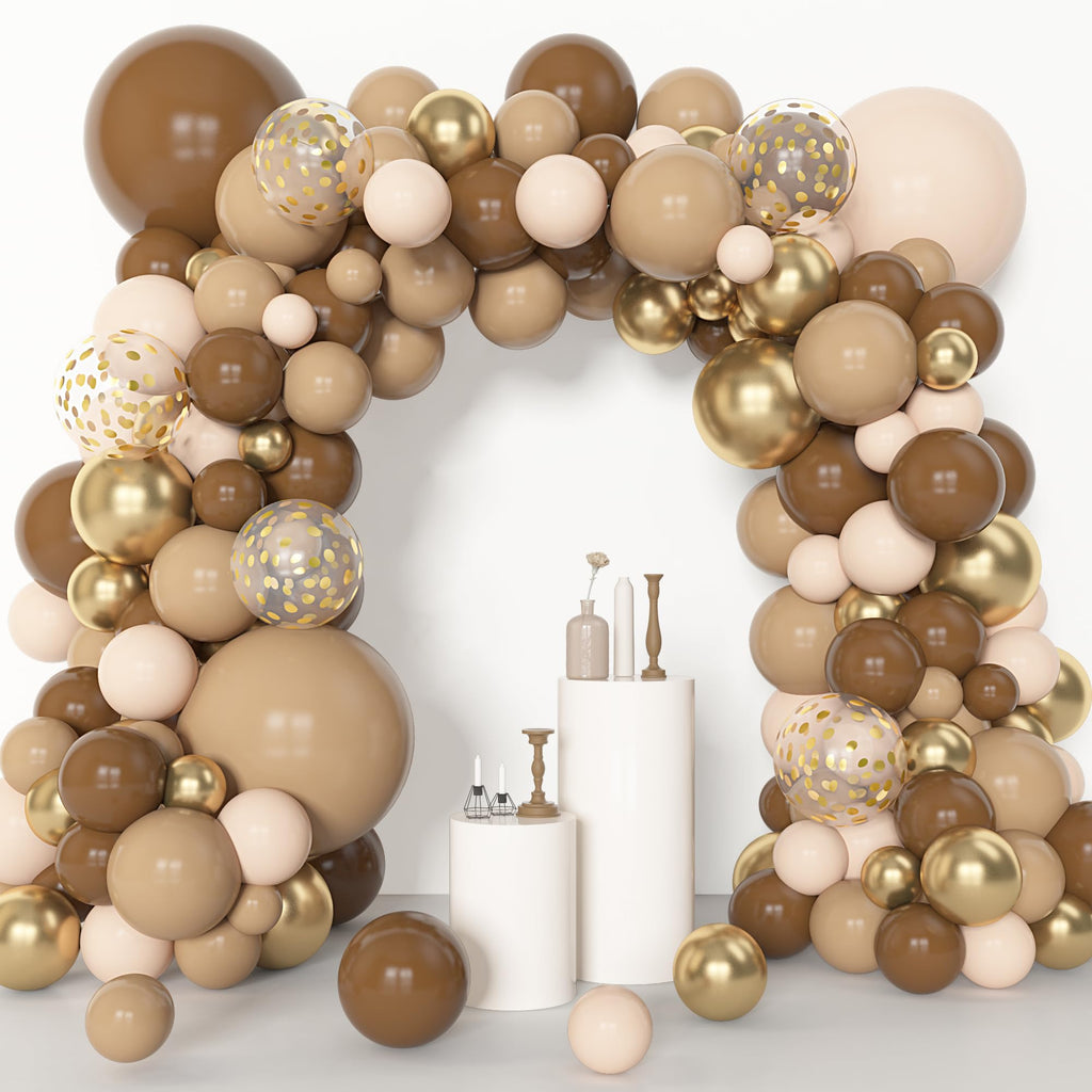 Amandir 153pcs Brown Balloon Garland Arch Kit — Neutral Nude, Brown & Gold Balloons for Baby Shower, Safari & Birthday Parties