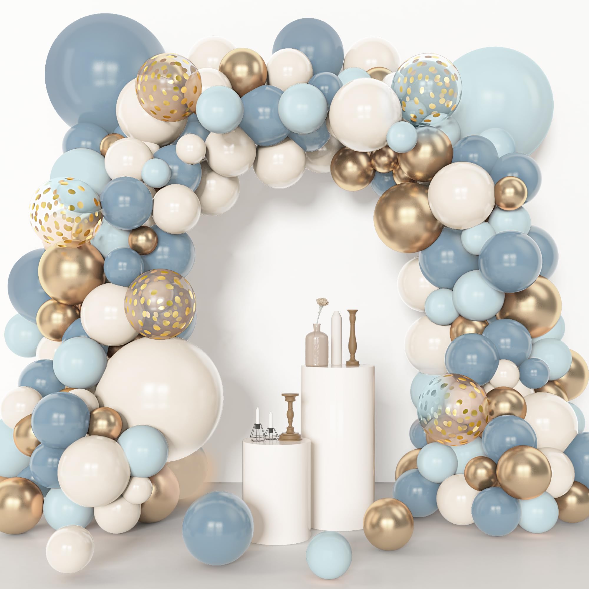 Amandir 153pcs Dusty Blue Balloon Arch Kit – Dusty Blue, White & Gold Balloons for Baby Shower & Birthday