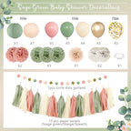 Amandir Girl Baby Shower Decorations – Pink Sage Green Balloons, Banner, Cake Topper & More