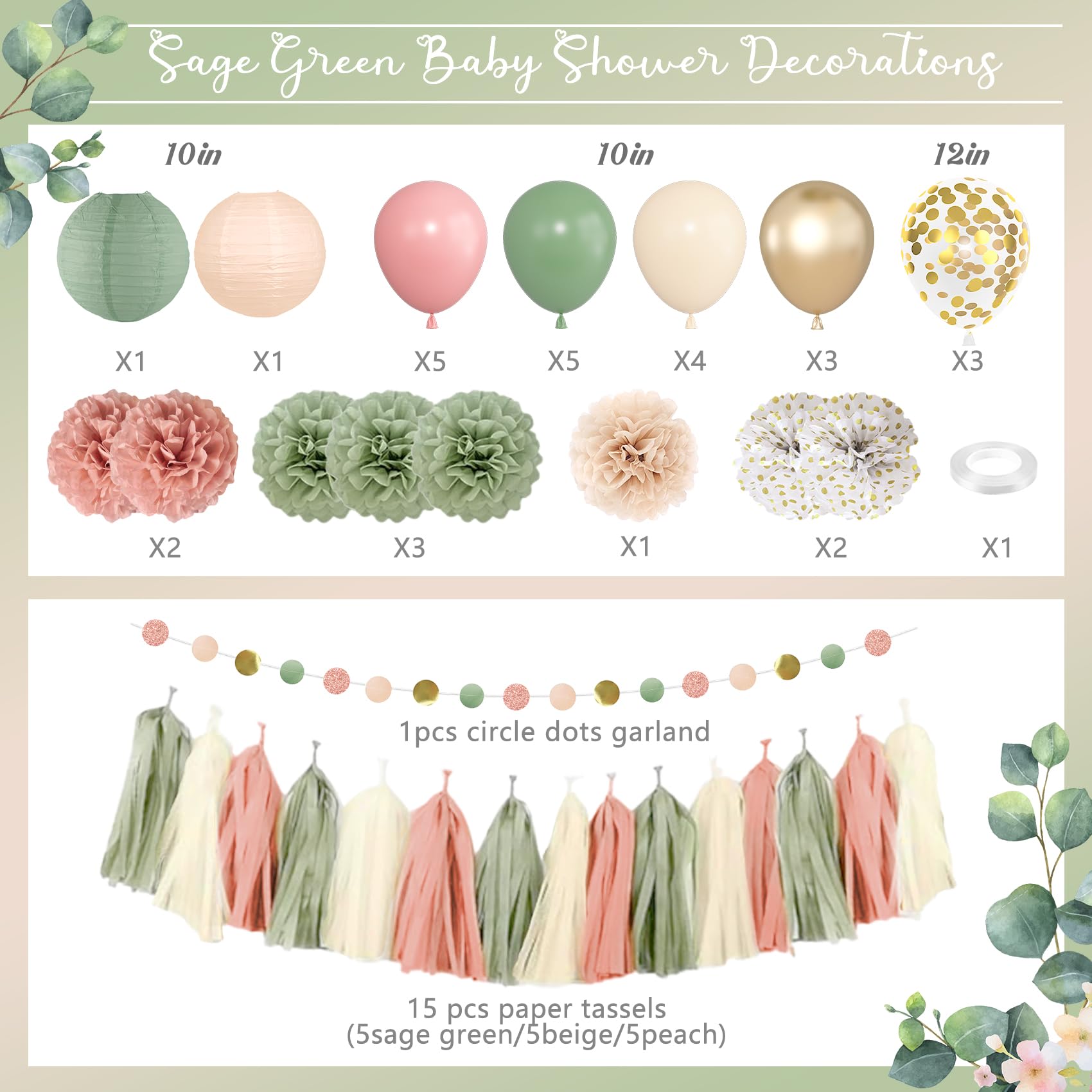 Amandir Girl Baby Shower Decorations – Pink Sage Green Balloons, Banner, Cake Topper & More