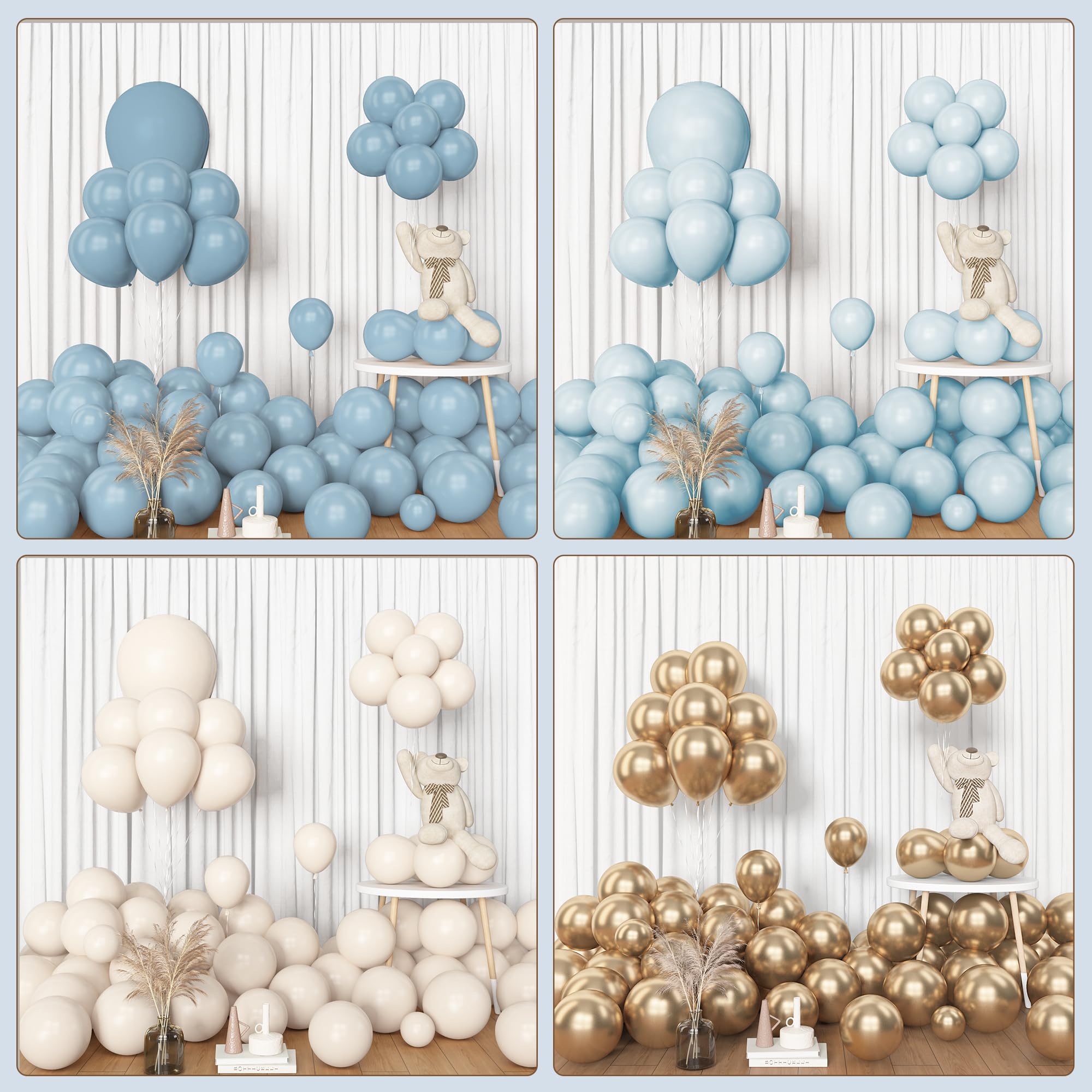 Amandir 153pcs Dusty Blue Balloon Arch Kit – Dusty Blue, White & Gold Balloons for Baby Shower & Birthday