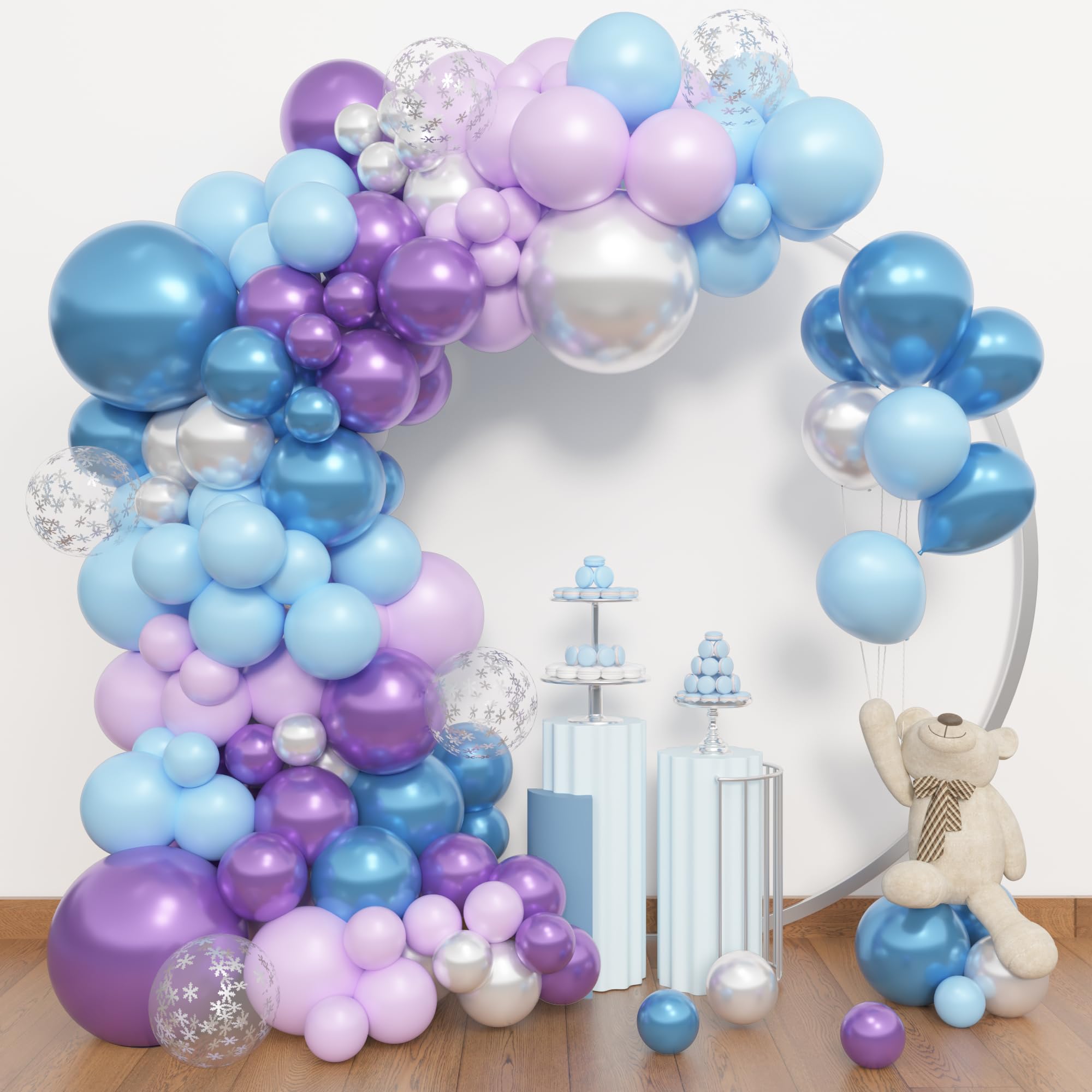 Amandir 153pcs Blue Purple Balloon Arch Kit | Snow Confetti Balloons for Princess Winter Wonderland Parties