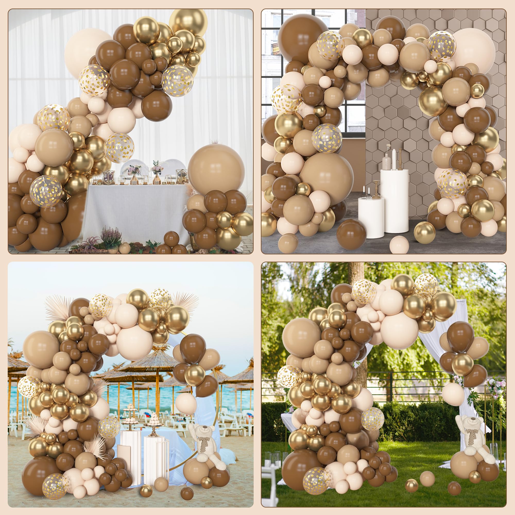 Amandir 153pcs Brown Balloon Garland Arch Kit — Neutral Nude, Brown & Gold Balloons for Baby Shower, Safari & Birthday Parties