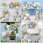 Amandir 153pcs Dusty Blue Balloon Arch Kit – Dusty Blue, White & Gold Balloons for Baby Shower & Birthday